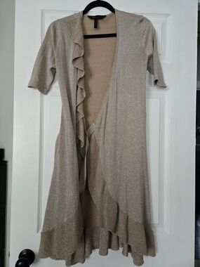 BCBGMaxAzria Shimmery Beige Open Cardigan